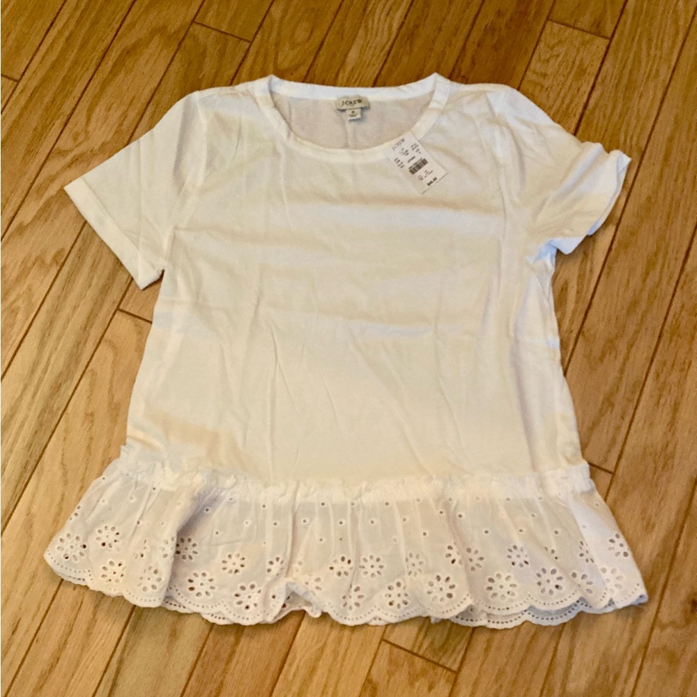 J. Crew White Eyelet Hem Top